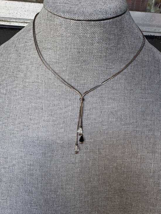 Italy Jewelry - Vintage Italy Sterling Silver Necklace With Black & Clear Crystal Drop Pendant